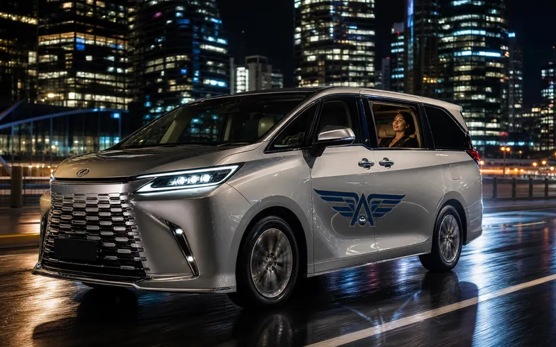 Lexus LM luxury van in Sydney city at night